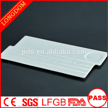 2015 new design bamboo pattern white porcelain rectangle plate for hotel